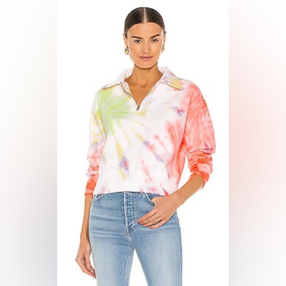 RE/DONE x Hanes NWOT 70s Half Zip Sweatshirt Neon Space Tie Dye Size XS